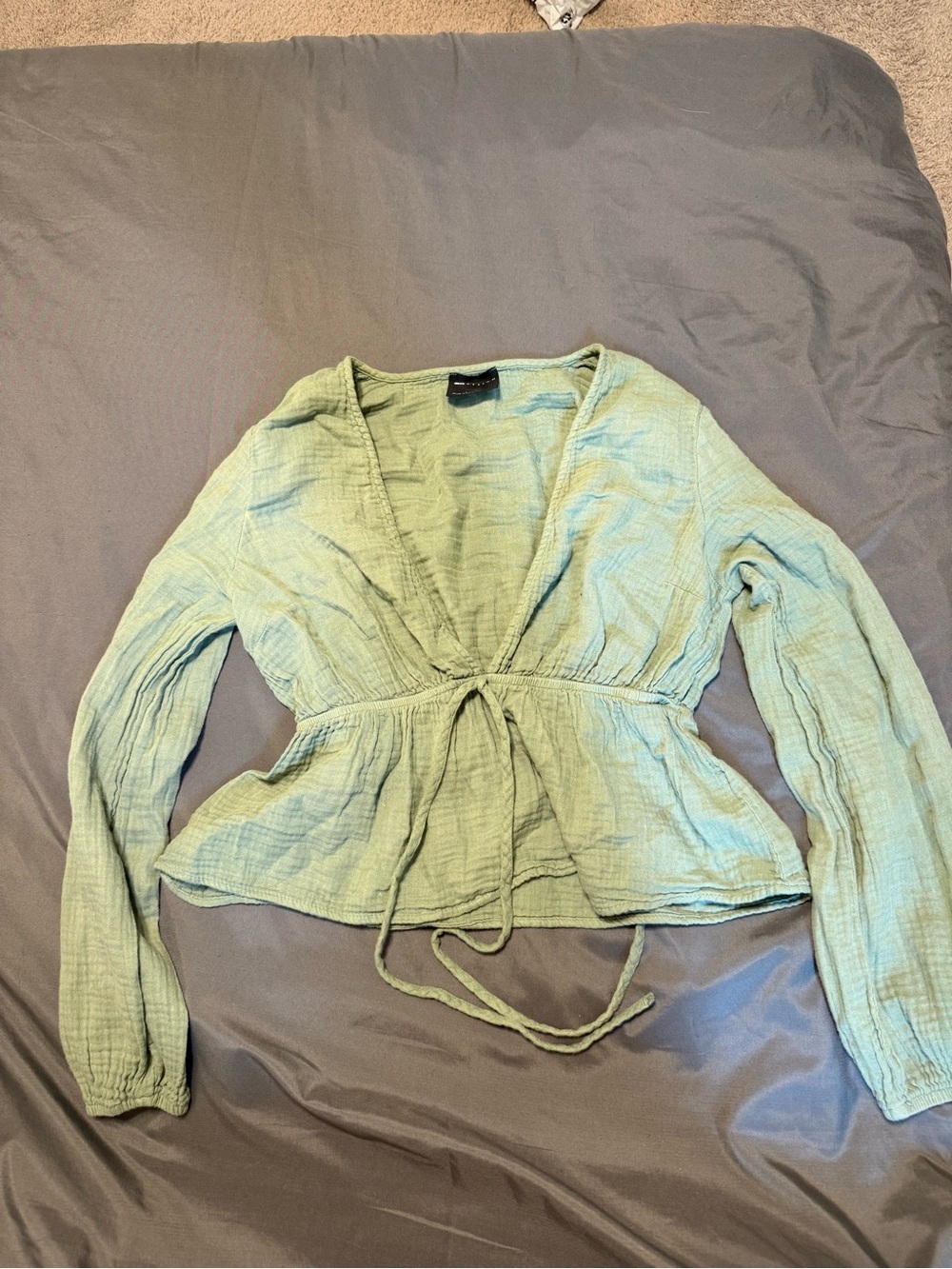 ASOS Light Sage Tie-Front Peplum Blouse